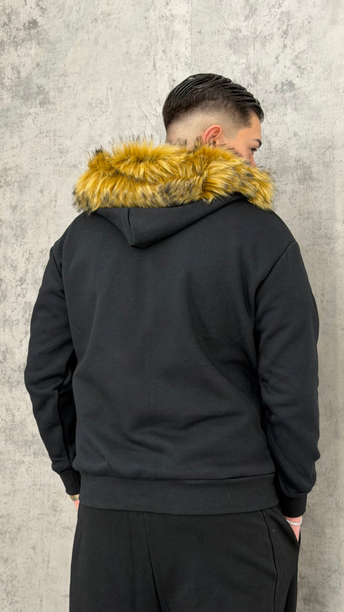 Felpa Zip Fur Hooded Beige