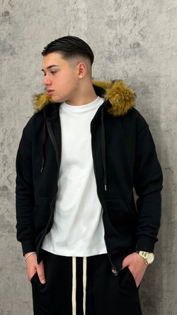 Felpa Zip Fur Hooded Beige