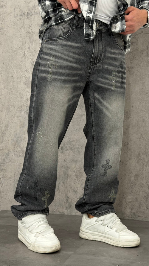 Jeans Baggy Black Shine Cross