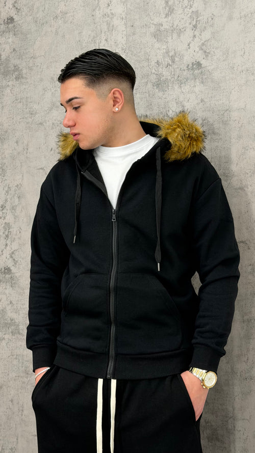 Felpa Zip Fur Hooded Beige