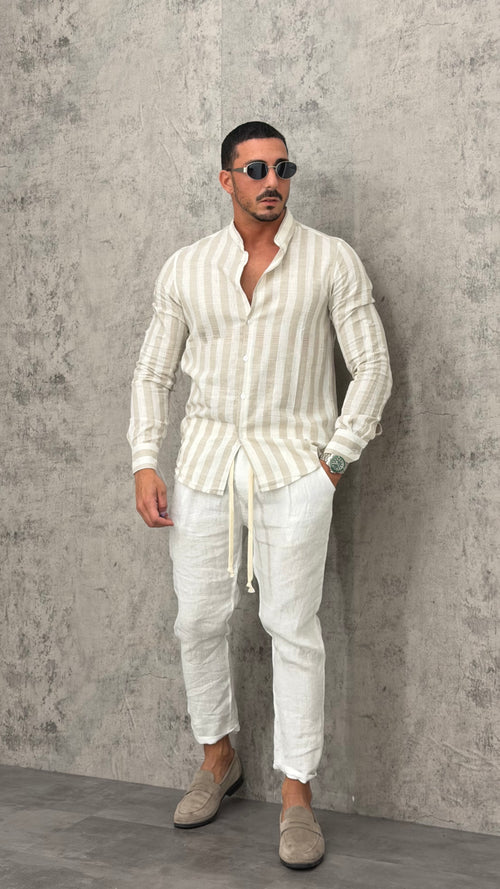 Camicia Lino Wide Lines Slim Fit