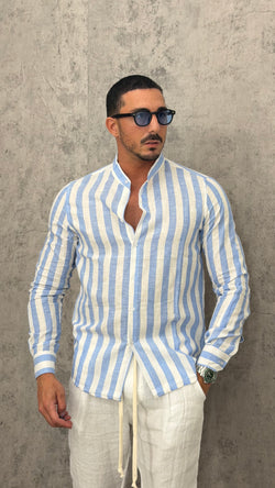 Camicia Lino Wide Lines Slim Fit