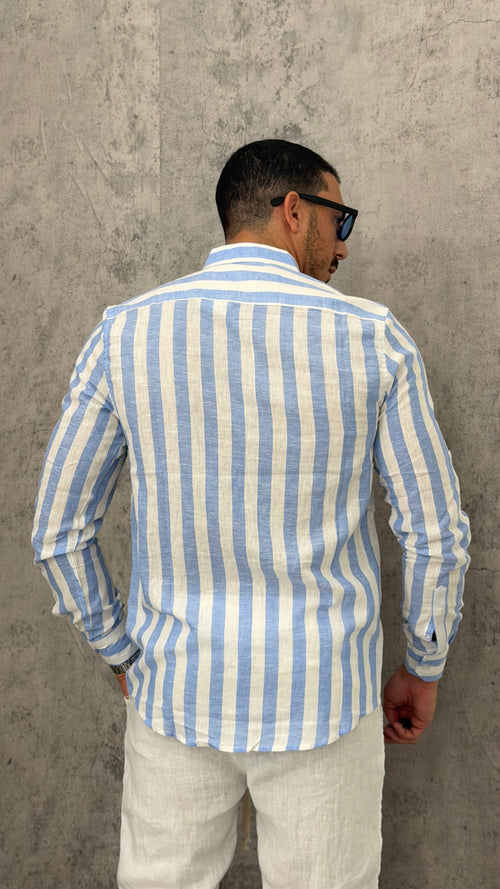 Camicia Lino Wide Lines Slim Fit