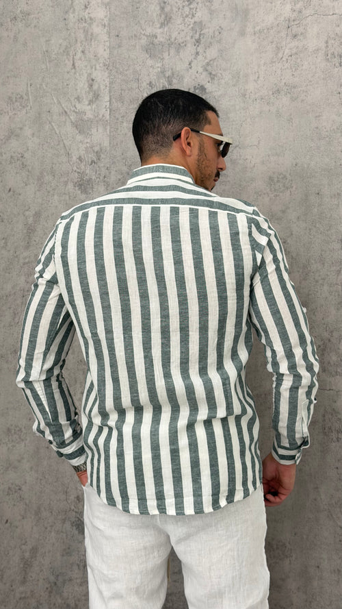 Camicia Lino Wide Lines Slim Fit