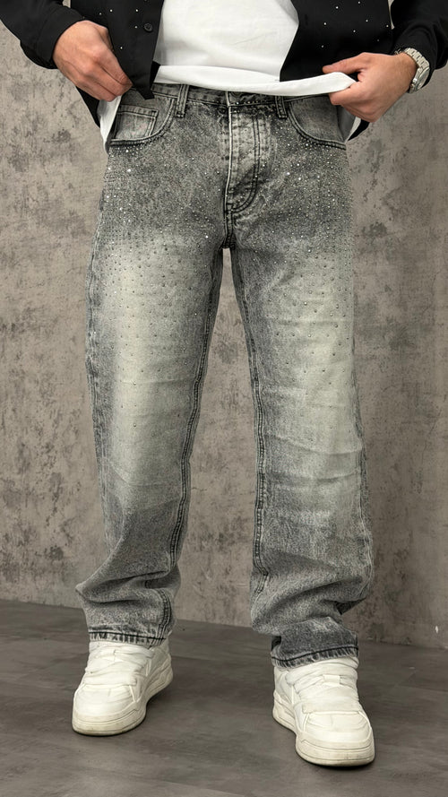Jeans Baggy Shiny Front Grey