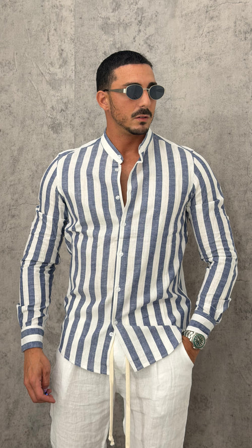 Camicia Lino Wide Lines Slim Fit