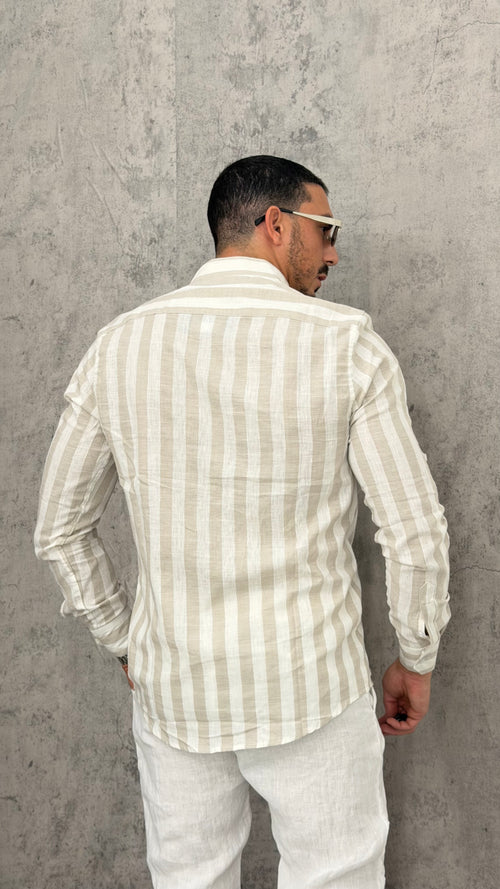 Camicia Lino Wide Lines Slim Fit