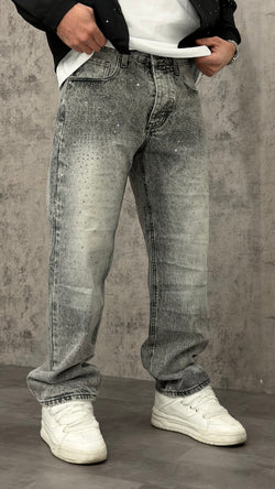 Jeans Baggy Shiny Front Grey