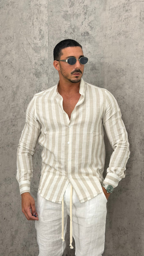 Camicia Lino Wide Lines Slim Fit