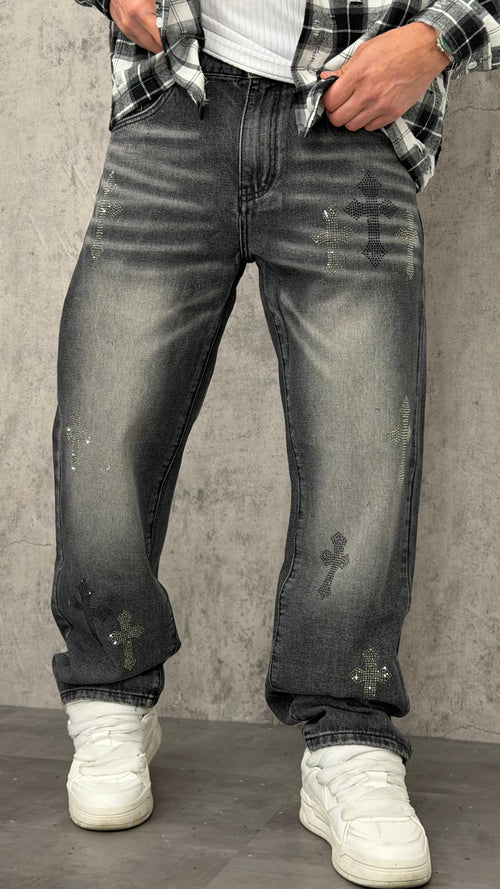 Jeans Baggy Black Shine Cross