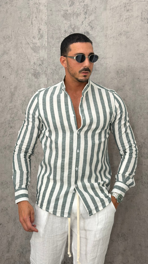 Camicia Lino Wide Lines Slim Fit
